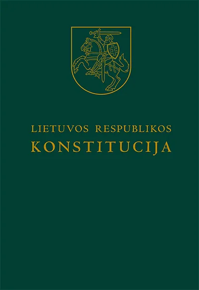 Вокладка Канстытуцыі Літоўскай Рэспублікі: герб Вітыс на цёмна-зялёным фоне
